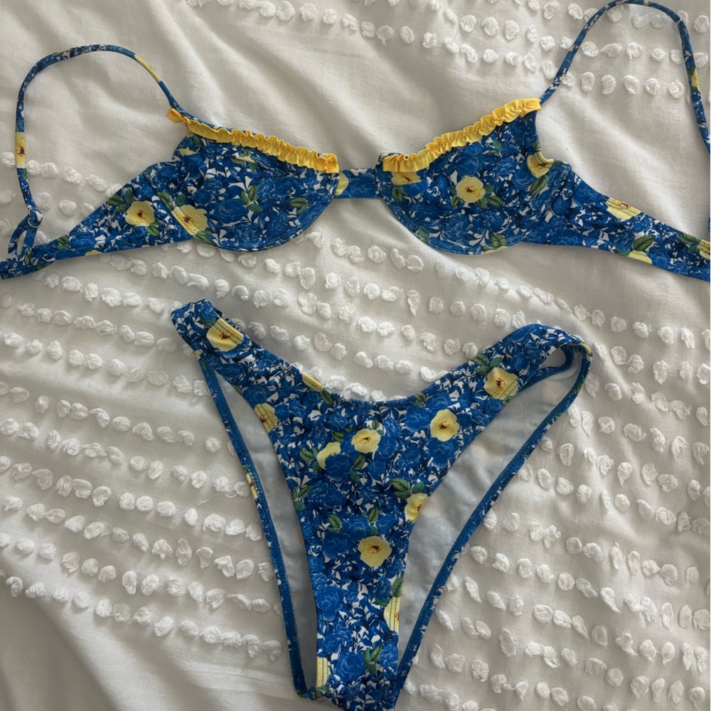 Floral Blue and Yellow Bikini Set